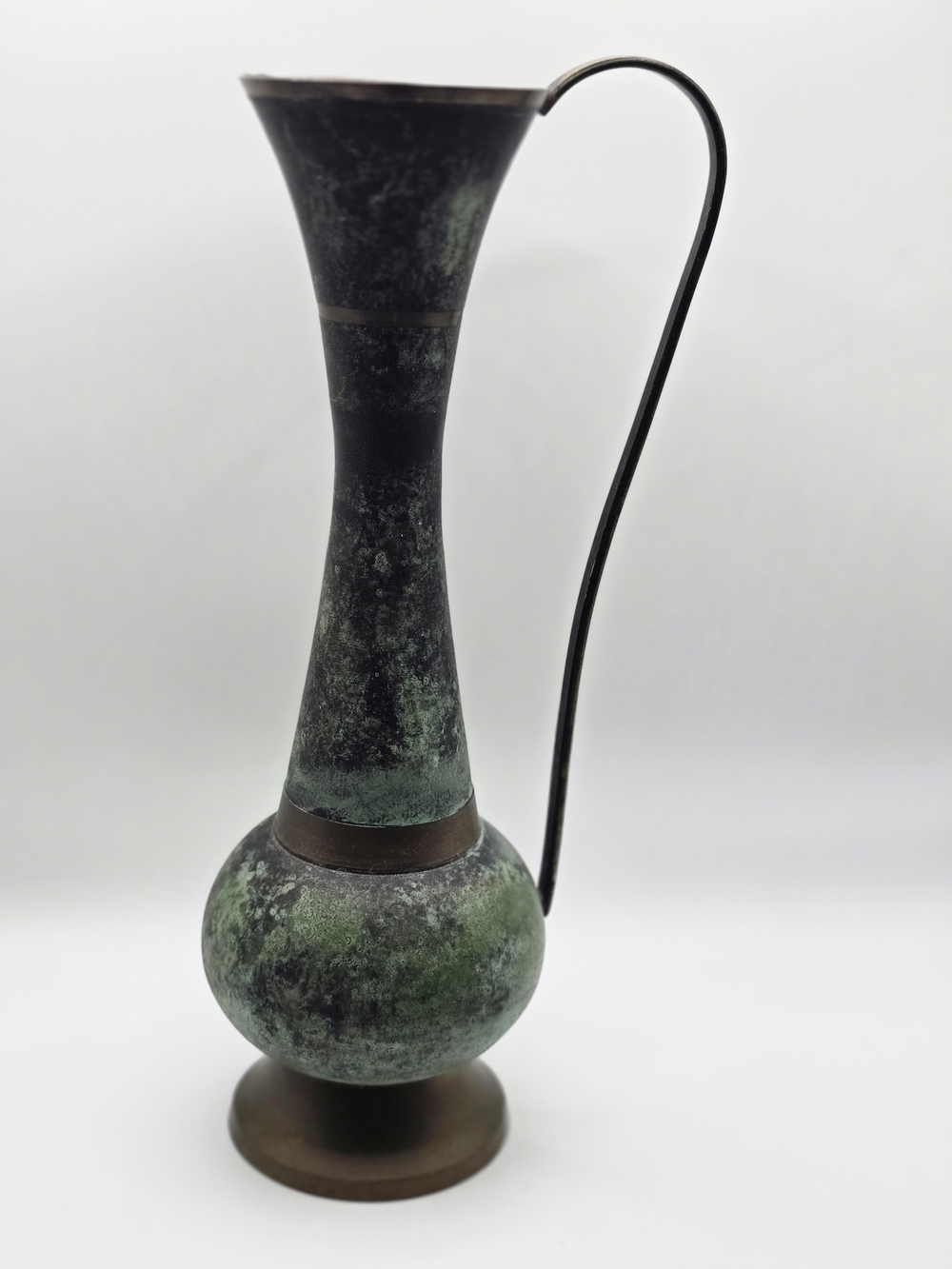 Tall Vintage-Style Verdigris Metal Ewer Vase Patina Pitcher Dark Green Bronze